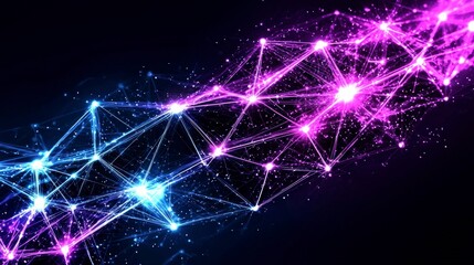 Fototapeta premium AI Network Futuristic Technology Abstract Background Glowing Lines Purple Blue Nodes