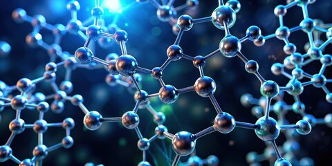 Complex molecular structure on dark background, microscopic world