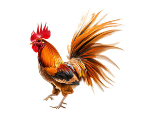 Fototapeta premium rooster long flowing tail with graceful pose on transparent background