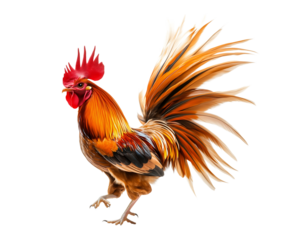 rooster long flowing tail with graceful pose on transparent background