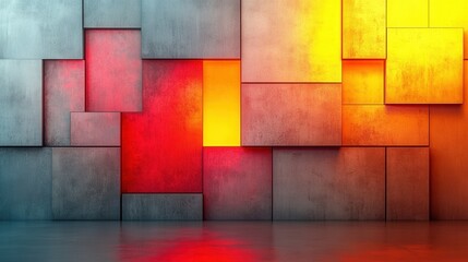 Colorful Abstract Wall Design with Geometric Shapes and Textures