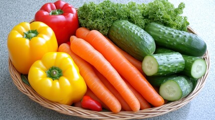 Fresh Colorful Vegetables in a Basket on a Light Background