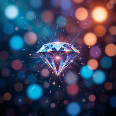 Shining Diamond with Sparkling Bokeh Lights Background