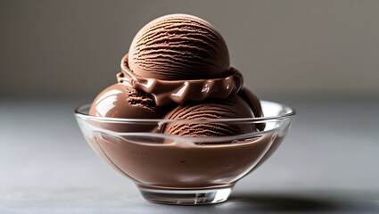 Chocolate ice cream symphony in a glass bowl, decadent indulgence, dessert delight