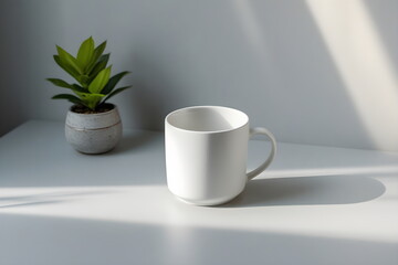 Simple White Ceramic Mug with a Small Plant