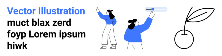 Two characters sketching and creating art near a minimalistic leaf sprouting from a circle. Ideal for creativity, teamwork, growth, design, innovation, project planning, simple landing page