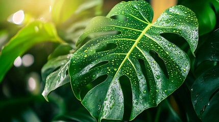 Fototapeta premium green leaf with water drops