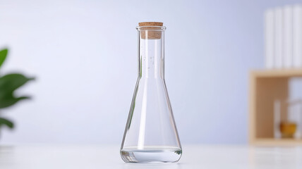 clear laboratory flask with cork stopper is shown, ideal for sampling and analyzing contaminants in various experiments