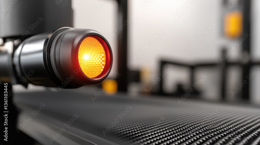 Poster close up view of device featuring bright orange light, highlighting its role in detecting contaminan