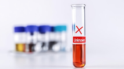 test tube labeled Unknown contains liquid sample, highlighting importance of contaminants in scientific sampling processes