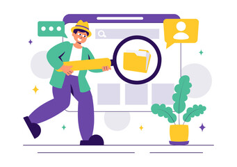 Corporate Investigation Vector Illustration Featuring Observation, Examination, Information Search, and Research for Future Analysis in a Background