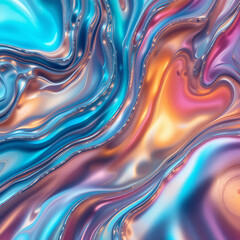 Shiny Metallic Liquid Waves in Pastel Iridescent Hues