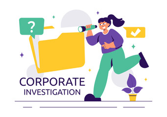 Corporate Investigation Vector Illustration Featuring Observation, Examination, Information Search, and Research for Future Analysis in a Background