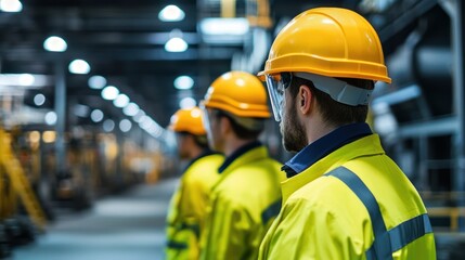 Obraz premium A steel factory with workers wearing safety gear.