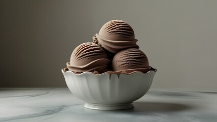 Delectable Chocolate Ice Cream Scoops Stacked High in a Ceramic Bowl
