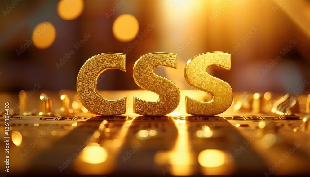 Poster Golden CSS Letters Illuminated on Abstract Background