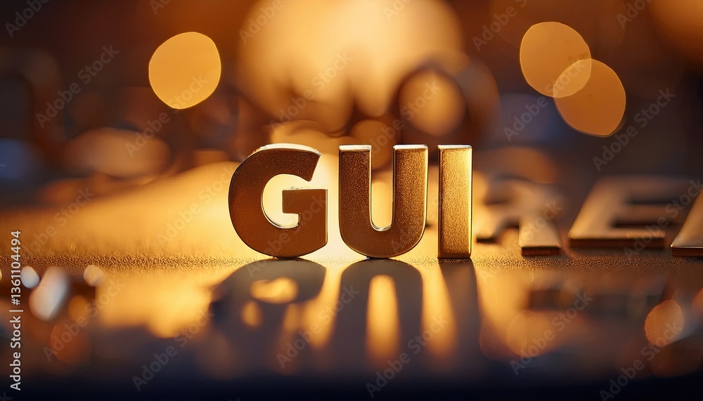 Poster stylized letters gui on blurred background with bokeh effects