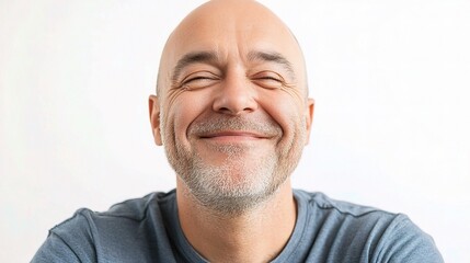 Fototapeta premium Warm Smiling Middle Aged Bald Man Radiating Happiness and Joy