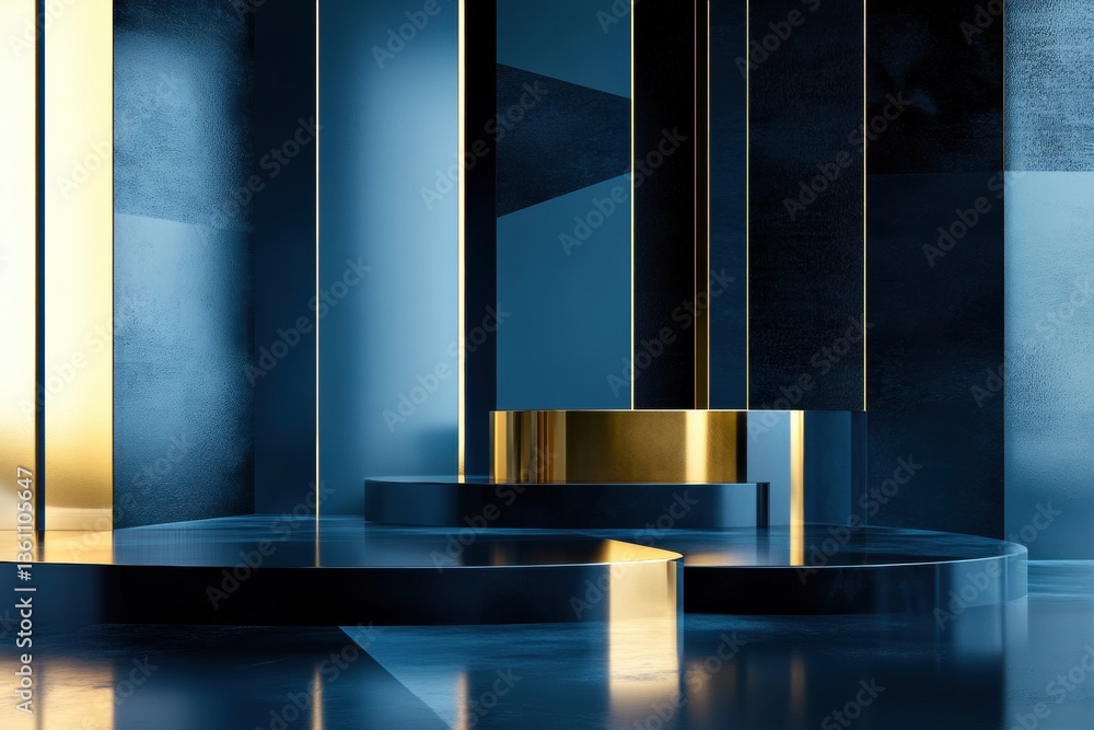 Poster geometric shapes in deep blue and gold create a modern abstract background showcasing political stru