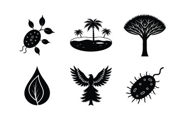 Forest ecosystems plants, birds, animals silhouette vector illustration