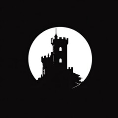 Obraz premium Medieval castle silhouette against a moon. A simple, stylized representation of a fortress, evoking a sense of mystery and history
