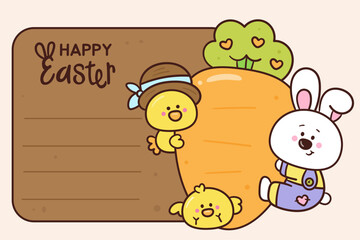 easter bunny rabbit card kawaii animal cartoon with carrot baby 