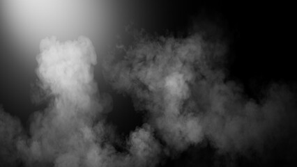 Divine light through a dark fog. The rays beam light on the floor. Spotlight on isolated background.