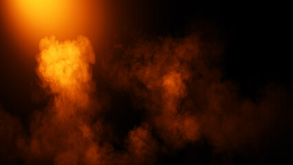 Divine light through a dark fog. The rays beam light on the floor. Spotlight on isolated background.