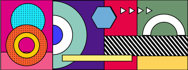 colorful abstract artwork featuring a vibrant arrangement of geometric shapes and vivid colors, evoking a modern and dynamic aesthetic vector illustration