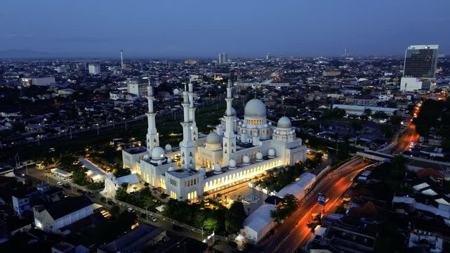 Aerial view of the Sheikh Zayed Grand Mosque in Surakarta, a replica of the Sheikh Zayed Grand Mosque in Abu Dhabi, UAE on the morning of Saturday, &lrm;March 15, 2025