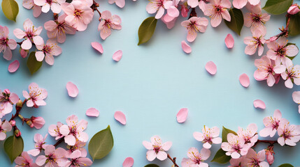 Pink cherry blossom on a pastel background. Blooming Sakura. Spring flowers. Beautiful Floral background for spring holiday, women's day, 8 march, mother's day, birthday