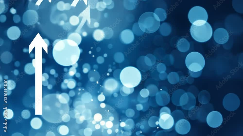 Poster bright blue abstract bokeh circles with soft upward arrows symbolize growth and progress, creating d
