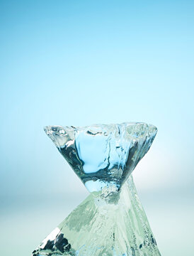 ice, block, pyramid, pedistal, gradient, background, sculpture, light, bright, green, blue