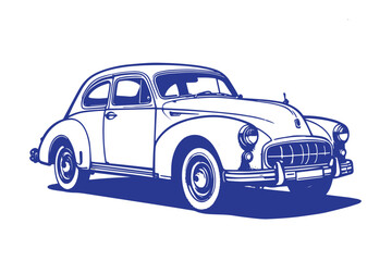 Naklejka premium minimal small linocut of an vintage car, black and white, vector, white background