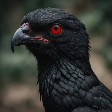 A completely black kabootar with piercing red eyes.