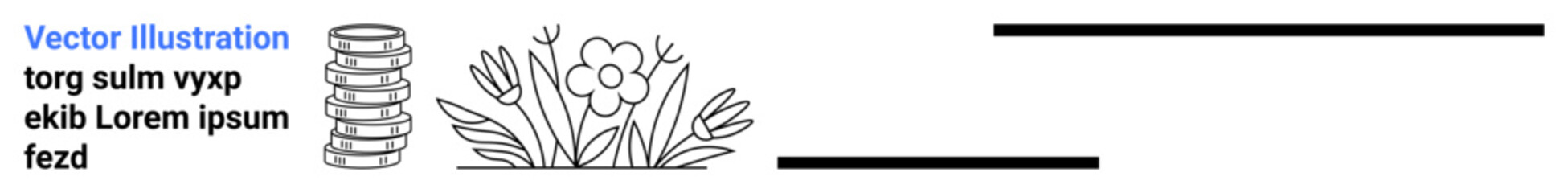 Stack of coins next to blooming flowers amidst leaves emphasizes financial growth, wealth, balance, and nature harmony. Ideal for finance, sustainability, investments, environment, success