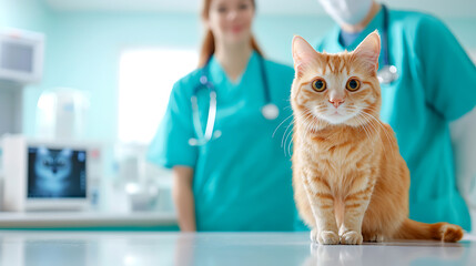 Veterinary care for a ginger cat animal clinic photography clean environment close-up view pet health awareness