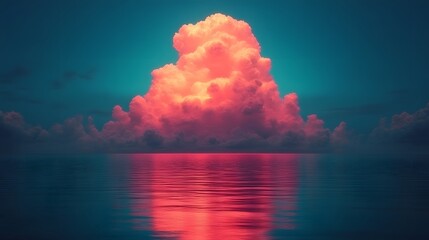 Pink Cloud over Calm Ocean at Dusk