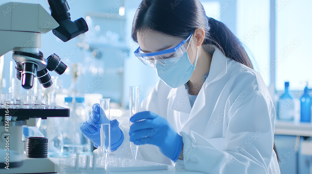 Poster laboratory research action scientist working lab environment microscope viewpoint scientific experim