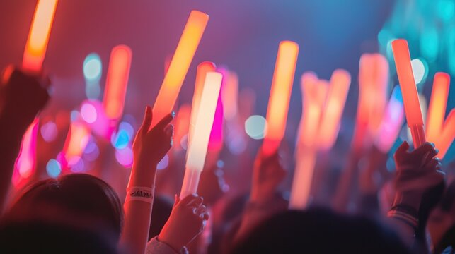 Super Junior fans holding light sticks during a live performance
