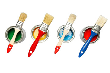 Colorful paint and brushes, isolated on white, PNG
