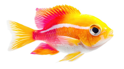 Brightly Colored Freshwater Fish with Vibrant Yellow and Pink Fin Details Swimming Gracefully