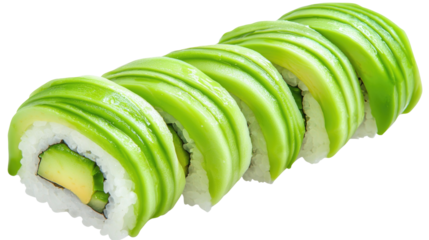 Freshly Made Avocado Sushi Roll with Creamy Green Topping and Delicious Filling
