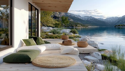 Imagine relaxing on this beautiful coastal patio, breathing in the fresh sea air, and soaking up the stunning mountain views The serene atmosphere invites you to unwind and escape from the hustle and