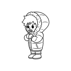 Cute Boy Wearing Thick Jacket cartoon coloring book