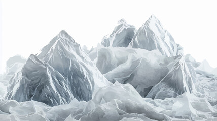 Naklejka premium The image depicts an abstract representation of a mountain range. The mountains are formed from a textured, crumpled material, primarily white and light gray with hints of blue, giving the