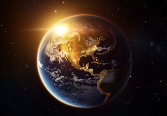 Obraz premium earth and sun, gold sunrise, view of earth from space