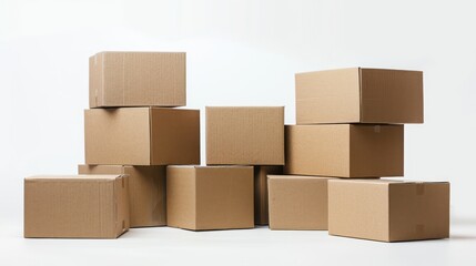 Obraz premium carton boxes with brown coloured stacks on white background