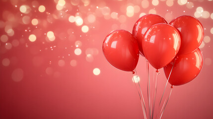 Red Balloons with Festive Bokeh Lights &ndash; Celebration, Party, Love, and Joy Concept