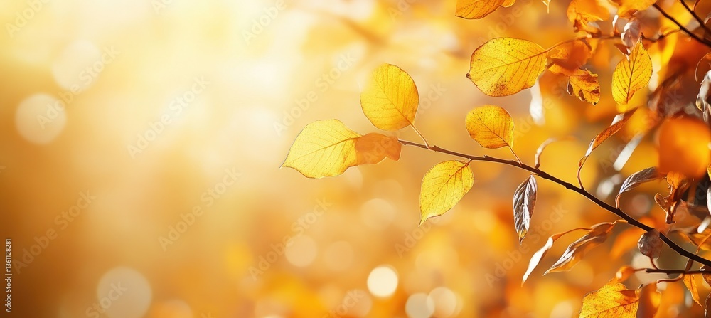 Aufkleber golden autumn leaves illuminated by sunlight. creating a warm and inviting atmosphere. with a soft b